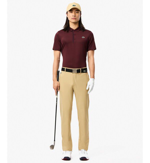 LACOSTE「UPF30 UVカット ワントーン配色パイピング ウルトラドライゴルフ半袖ポロシャツ」|ポロシャツ|
