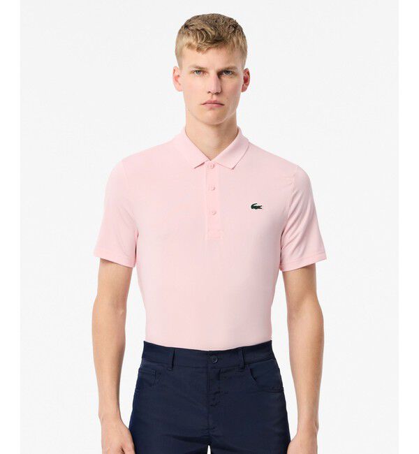 LACOSTE「UPF30 UVカット ワントーン配色パイピング ウルトラドライゴルフ半袖ポロシャツ」|ポロシャツ|