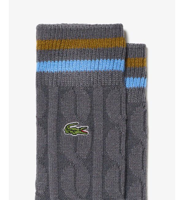 LACOSTE「ケーブルニットボーダーソックス」|ソックス|チャコール