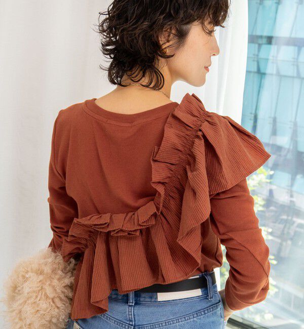 Rie Miller「3WAYリブフリルロンT」|Tシャツ・カットソー|