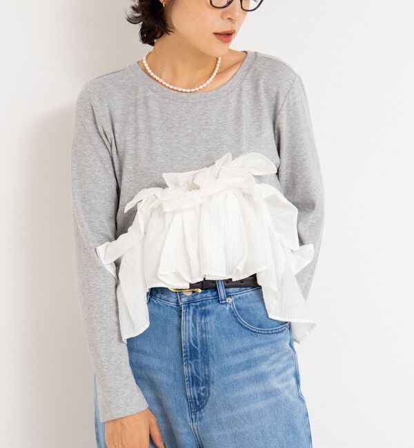 Rie Miller「3WAYリブフリルロンT」|Tシャツ・カットソー|グレー系その他