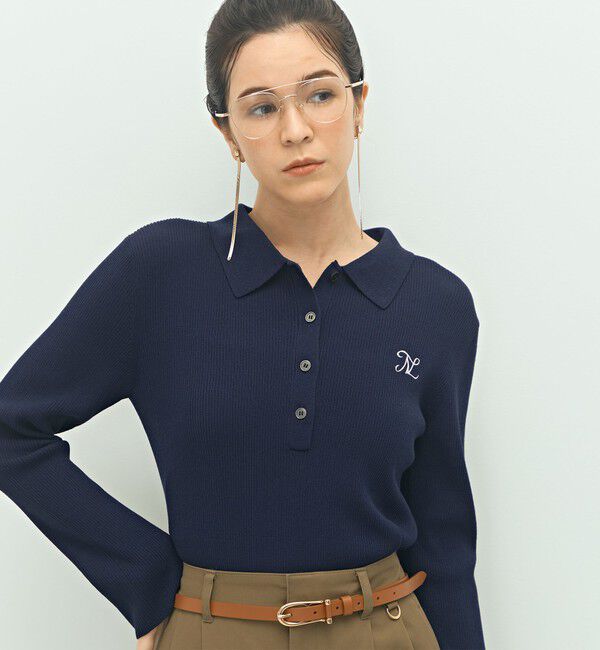 NOLLEY'S「《手洗い可能》ポロ衿リブプルオーバーニット」|ニット・セーター|ネイビー