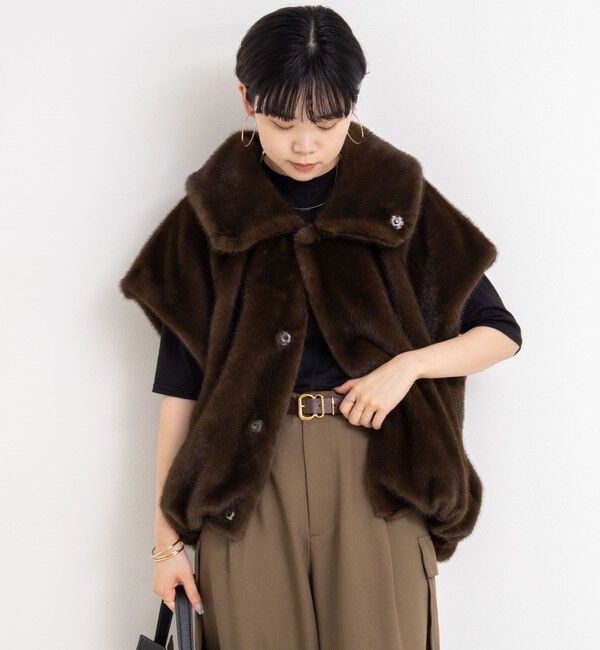 Rie Miller「エコファー衿付ベスト」|ブルゾン・スタジャン|