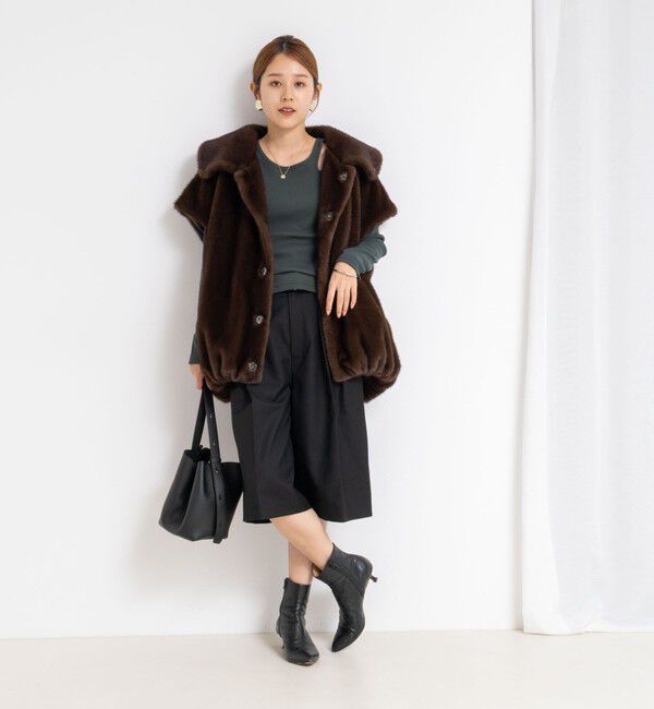 Rie Miller「エコファー衿付ベスト」|ブルゾン・スタジャン|