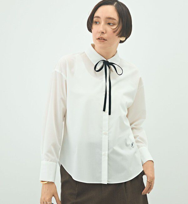 NOLLEY'S「ウォッシャブルリボン付きシャツ」|シャツ・ブラウス|ホワイト