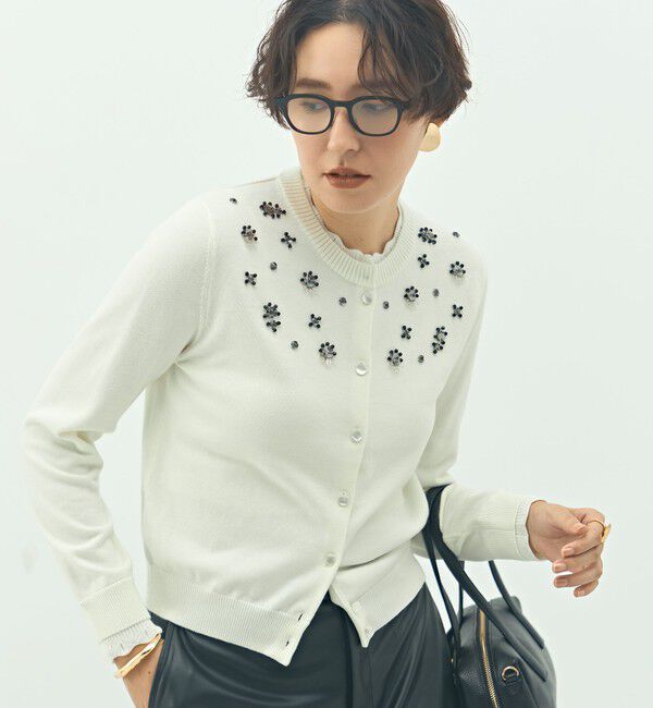 NOLLEY'S「《手洗い可能》ビジュー付きクルーネックカーディガン」|カーディガン|