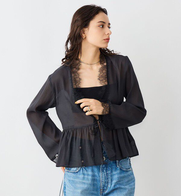 NOLLEY'S sophi「ウォッシャブルレーストリミングオーガンジーブラウス」|シャツ・ブラウス|ブラック