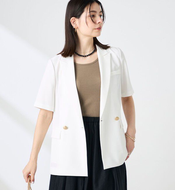 NOLLEY'S sophi「《セットアップ対応》ウォッシャブルドライツイルハーフスリーブジャケット」|テーラードジャケット|