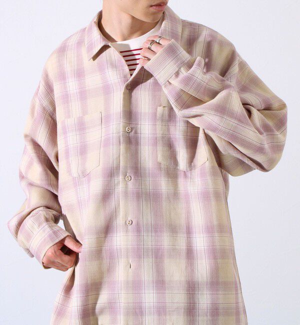 GLOSTER「【残暑にも快適なさらっとシャツ】ワッフルチェック ロングスリーブシャツ オンブレチェック」|シャツ・ブラウス|