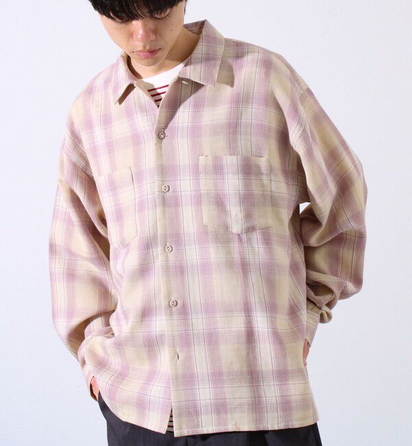 GLOSTER「【残暑にも快適なさらっとシャツ】ワッフルチェック ロングスリーブシャツ オンブレチェック」|シャツ・ブラウス|