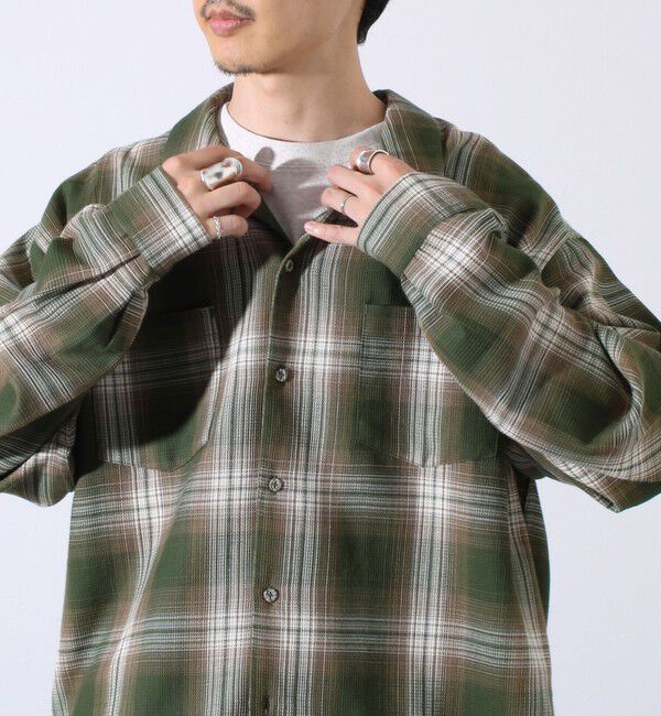GLOSTER「【残暑にも快適なさらっとシャツ】ワッフルチェック ロングスリーブシャツ オンブレチェック」|シャツ・ブラウス|
