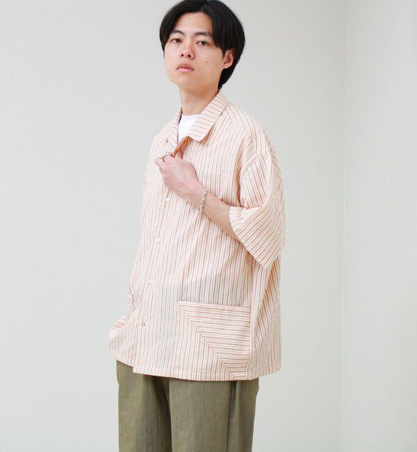 GLOSTER「サッカーストライプバイアスポケット ショートスリーブシャツ」|シャツ・ブラウス|