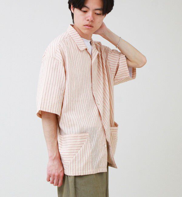 GLOSTER「サッカーストライプバイアスポケット ショートスリーブシャツ」|シャツ・ブラウス|