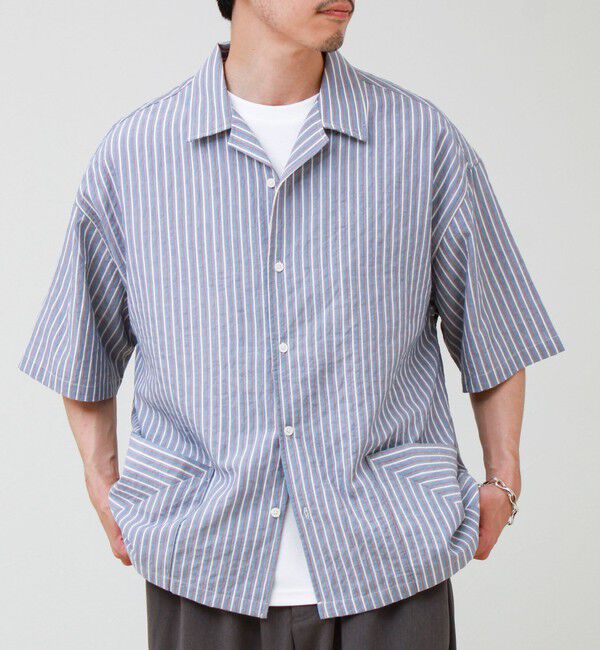 GLOSTER「サッカーストライプバイアスポケット ショートスリーブシャツ」|シャツ・ブラウス|