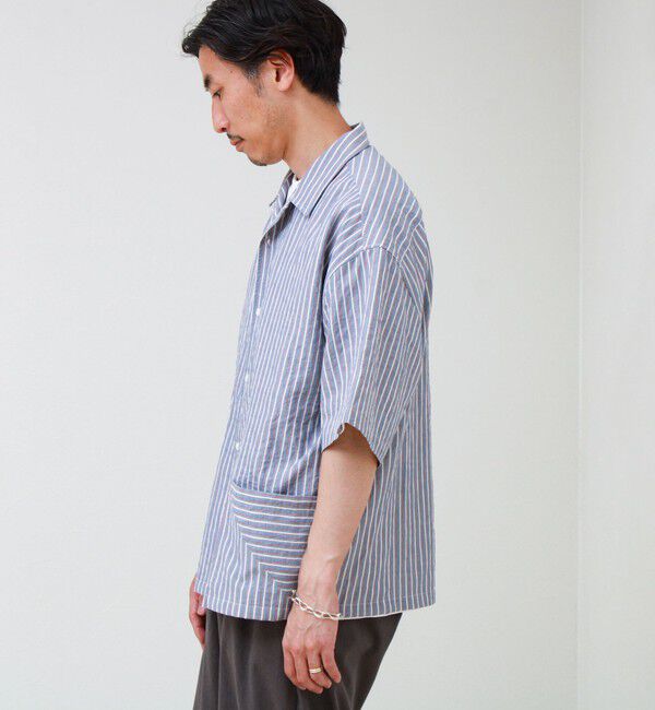 GLOSTER「サッカーストライプバイアスポケット ショートスリーブシャツ」|シャツ・ブラウス|