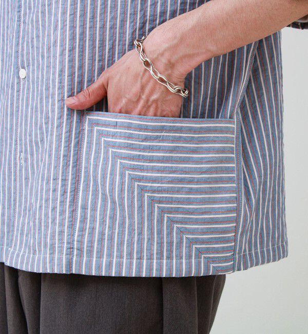 GLOSTER「サッカーストライプバイアスポケット ショートスリーブシャツ」|シャツ・ブラウス|