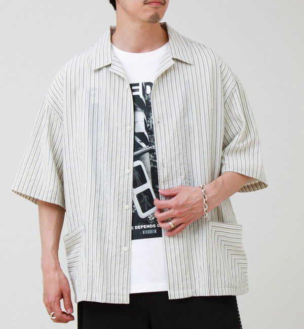GLOSTER「サッカーストライプバイアスポケット ショートスリーブシャツ」|シャツ・ブラウス|