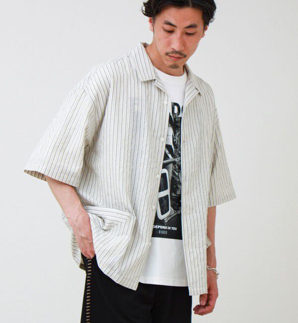 GLOSTER「サッカーストライプバイアスポケット ショートスリーブシャツ」|シャツ・ブラウス|