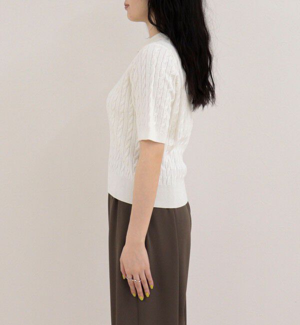 fredy emue「【大人気シリーズの新型登場！】FR刺しゅうケーブル柄半袖ポロ衿プルオーバーニット」|ニット・セーター|