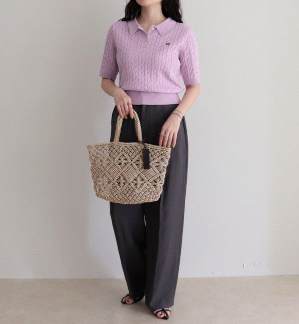 fredy emue「【大人気シリーズの新型登場！】FR刺しゅうケーブル柄半袖ポロ衿プルオーバーニット」|ニット・セーター|