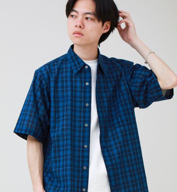 GLOSTER「GOODNESS刺繍 オンブレー ショートスリーブシャツ」|シャツ・ブラウス|ブルー系その他