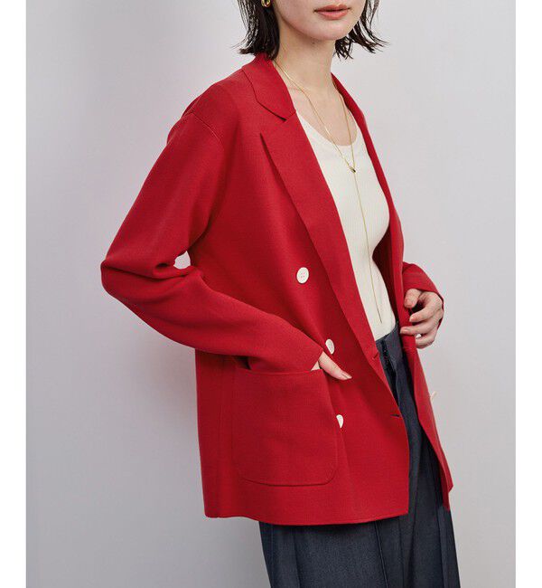 ROPE「シルクコットン総針ニットジャケット/イージーケア」|テーラードジャケット|レッド(60)