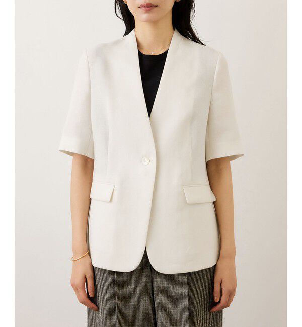 ROPE「リネンハーフスリーブノーカラージャケット」|ノーカラージャケット|