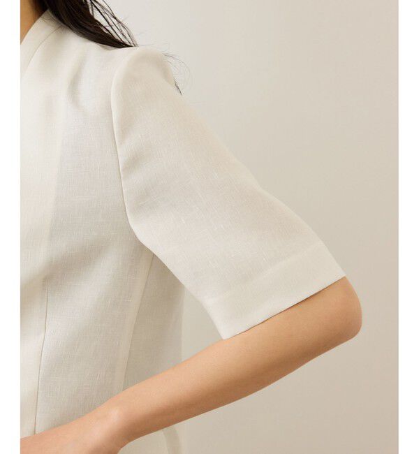 ROPE「リネンハーフスリーブノーカラージャケット」|ノーカラージャケット|