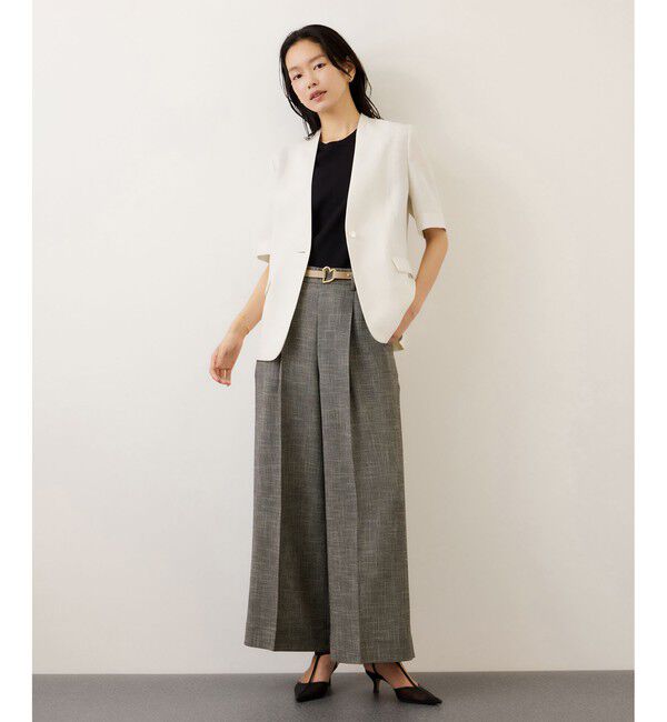 ROPE「リネンハーフスリーブノーカラージャケット」|ノーカラージャケット|