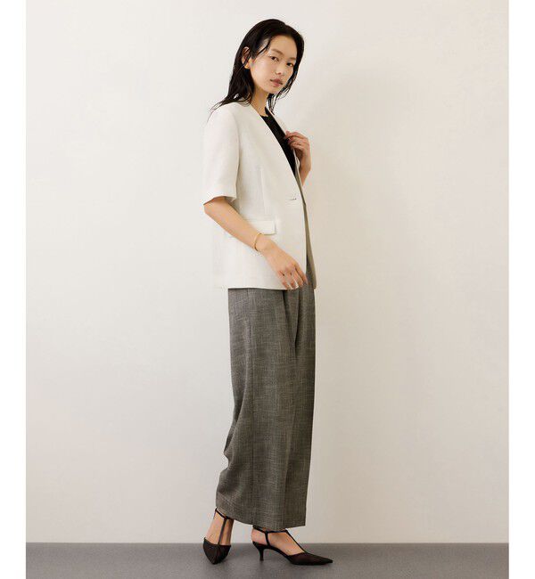 ROPE「リネンハーフスリーブノーカラージャケット」|ノーカラージャケット|