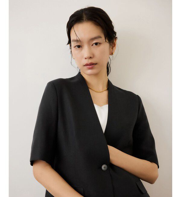 ROPE「リネンハーフスリーブノーカラージャケット」|ノーカラージャケット|