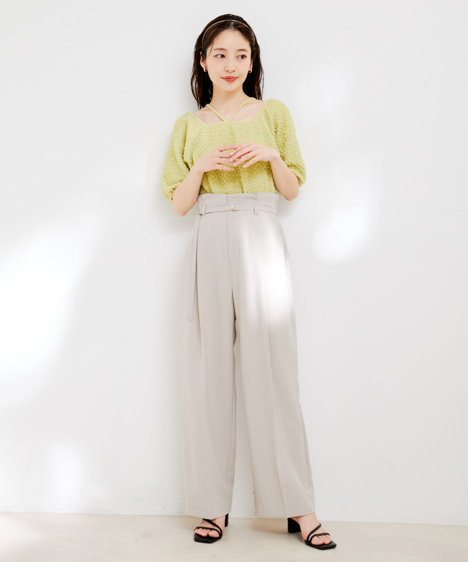 VIS「【接触冷感・洗える】美easy Dカンベルト付きワイドパンツ【セットアップ対応】」|スラックス|