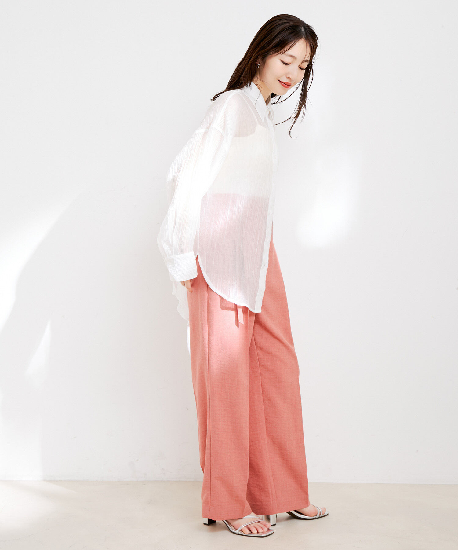 VIS「【接触冷感・洗える】美easy Dカンベルト付きワイドパンツ【セットアップ対応】」|スラックス|