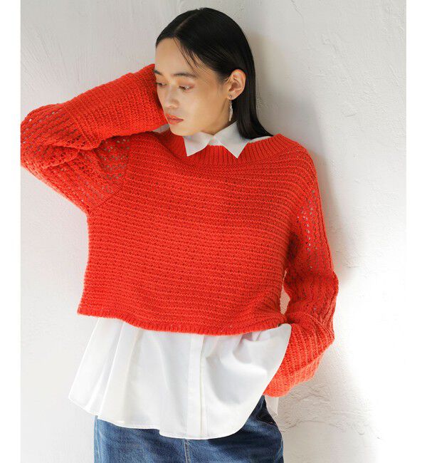 VIS「透かし編みニットプルオーバー」|ニット・セーター|オレンジ(70)