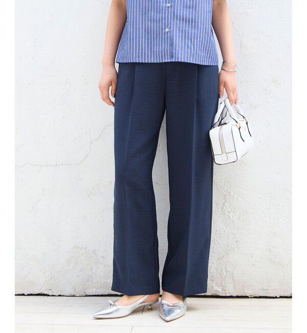 VIS「美easyリネンライクワイドパンツ/イージーケア・接触冷感・セットアップ対応」|スラックス|ネイビー(40)