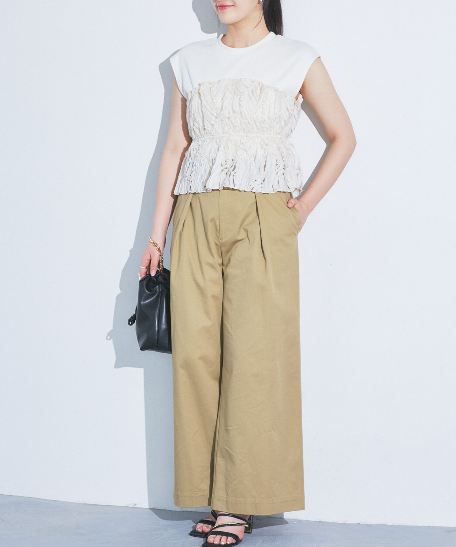 VIS「旬なレイヤードスタイルが叶う！ビスチェドッキングフレンチスリーブプルオーバー【洗える】」|Tシャツ・カットソー|