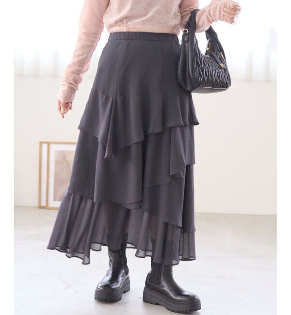 VIS「花柄アソート楊柳ティアードスカート」|スカート|