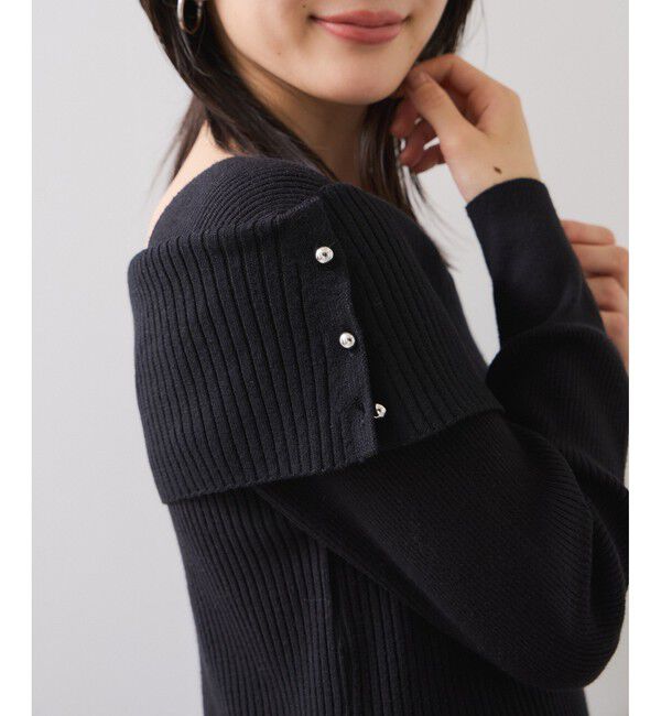 VIS「アシメオフショルリブニット美シルエットワンピース/着丈が選べる」|ワンピース|