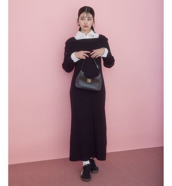 VIS「アシメオフショルリブニット美シルエットワンピース/着丈が選べる」|ワンピース|