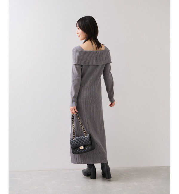 VIS「アシメオフショルリブニット美シルエットワンピース/着丈が選べる」|ワンピース|