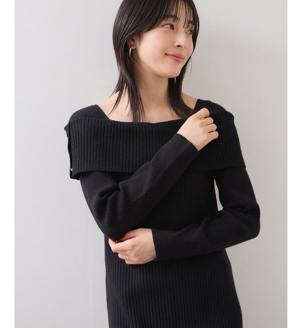 VIS「アシメオフショルリブニット美シルエットワンピース/着丈が選べる」|ワンピース|