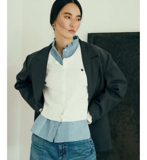 VIS「【POLO BCS】VIS別注ミニケーブルノーカラーカーディガン」|カーディガン|