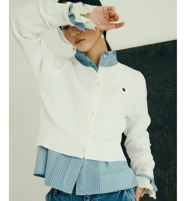 VIS「【POLO BCS】VIS別注ミニケーブルノーカラーカーディガン」|カーディガン|ホワイト(10)