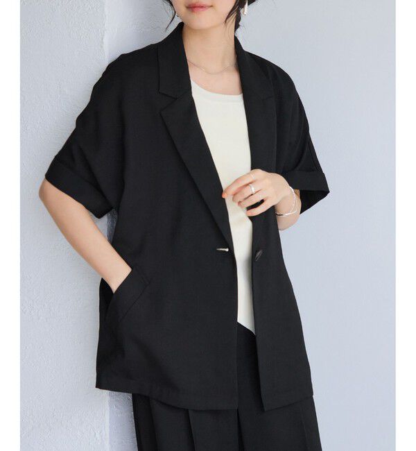 VIS「Light Airyシングルドルマンジャケット/UVケア・接触冷感・吸水速乾」|テーラードジャケット|ブラック(01)