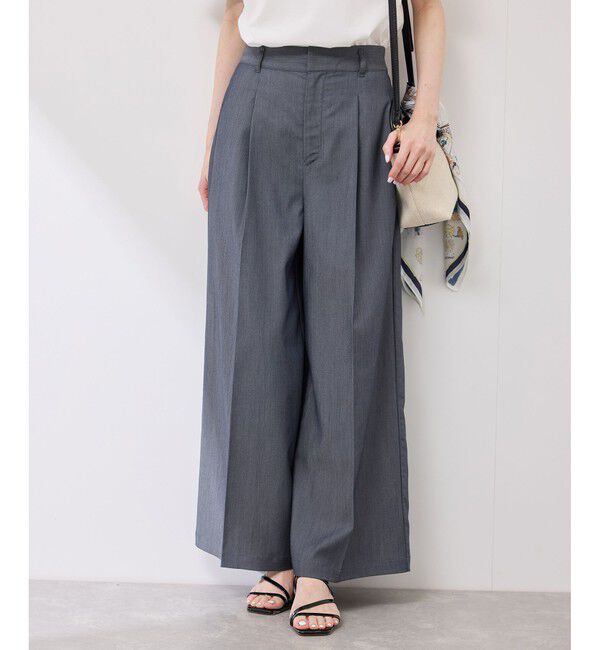 Rope&rsquo;Picnic「テンセルシャンブレータックワイドスラックス/通勤対応」|チノ|ネイビー(40)