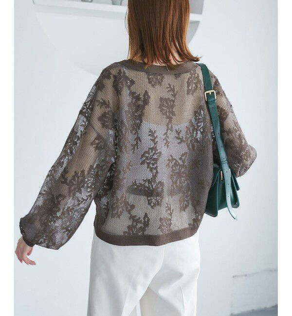 Rope&rsquo;Picnic「透かし編み花柄Vネックカーディガン」|カーディガン|