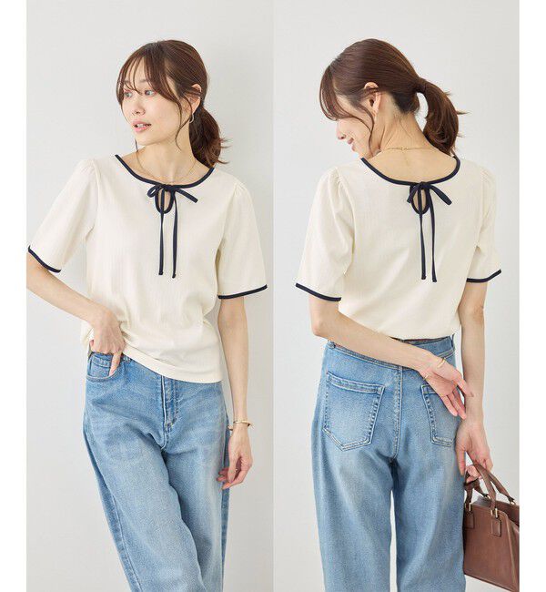Rope&rsquo;Picnic「前後2WAY配色テレコリボンディテールトップス」|Tシャツ・カットソー|ホワイト(10)