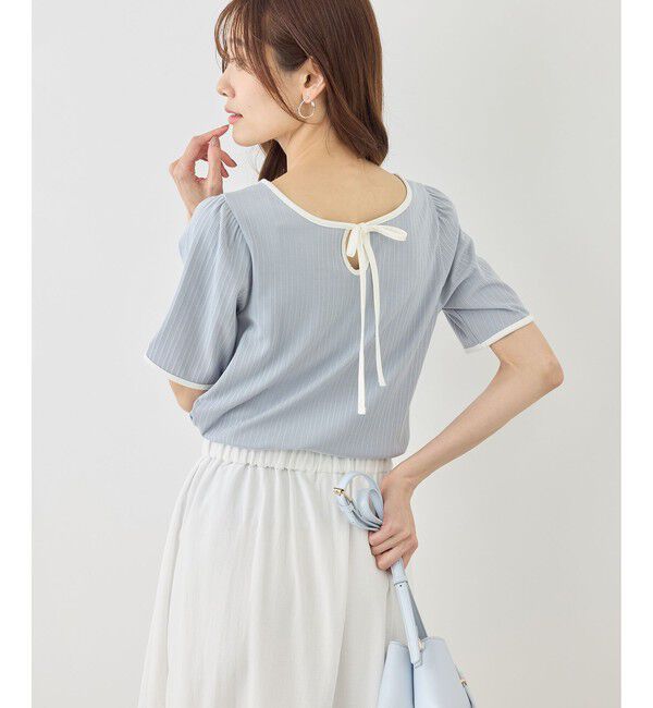 Rope&rsquo;Picnic「前後2WAY配色テレコリボンディテールトップス」|Tシャツ・カットソー|