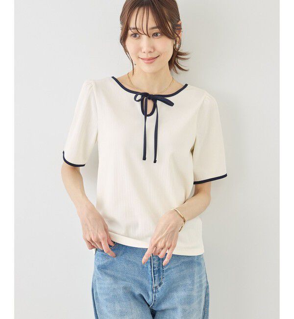 Rope&rsquo;Picnic「前後2WAY配色テレコリボンディテールトップス」|Tシャツ・カットソー|