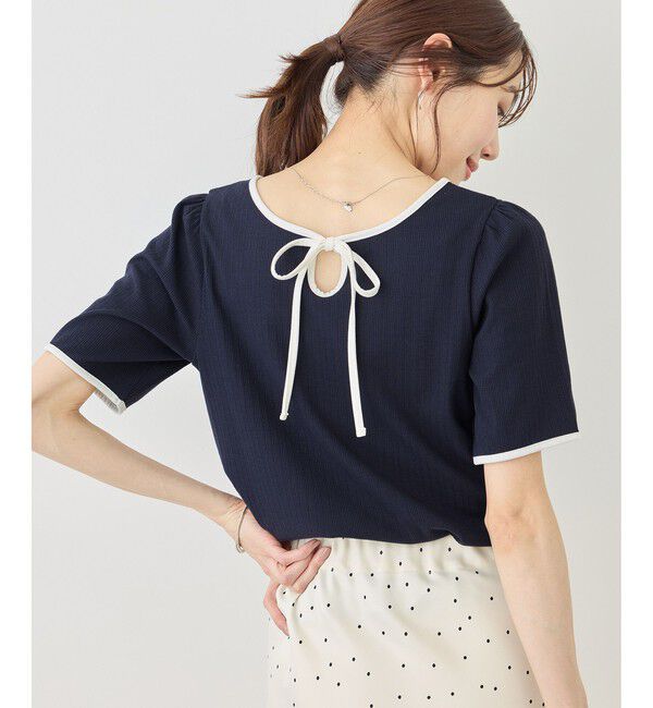Rope&rsquo;Picnic「前後2WAY配色テレコリボンディテールトップス」|Tシャツ・カットソー|ネイビー(40)